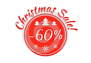 Christmas sale badge, tag or sticker. Xmas discount label. 60 percent price off. Promo banner and advertising design element.